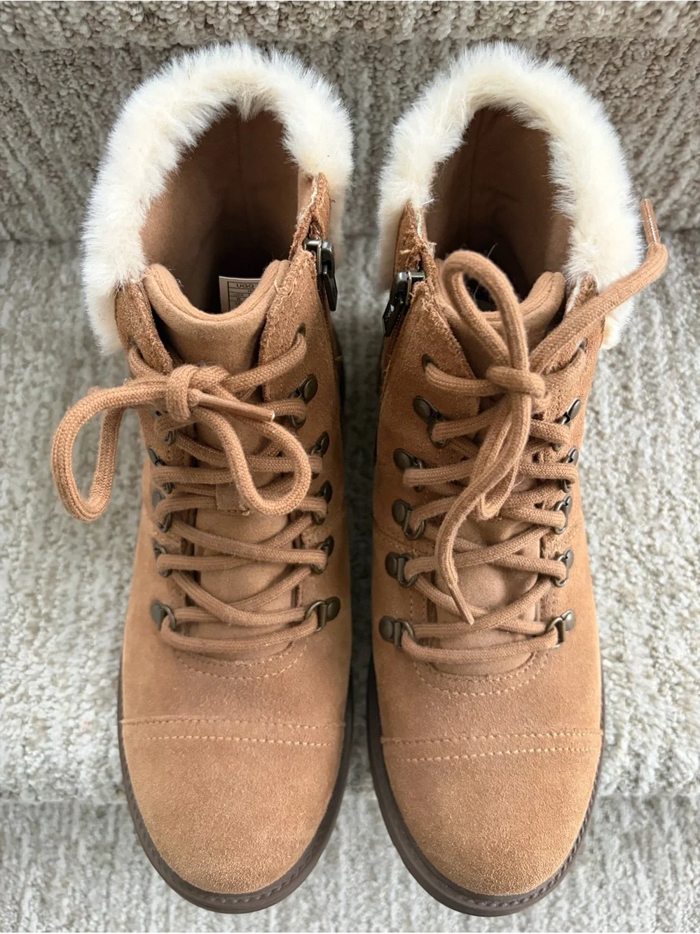 UGG Kids' Azell Hiker boots in chestnut suede. Big Kids Size 6.